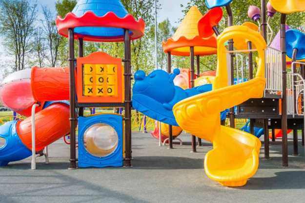 A brightly coloured children's play park