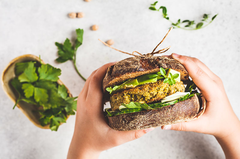 Plant-based burgers in buns