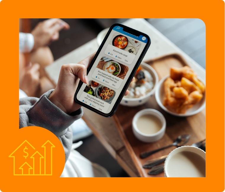 person using mobile phone to access recipes