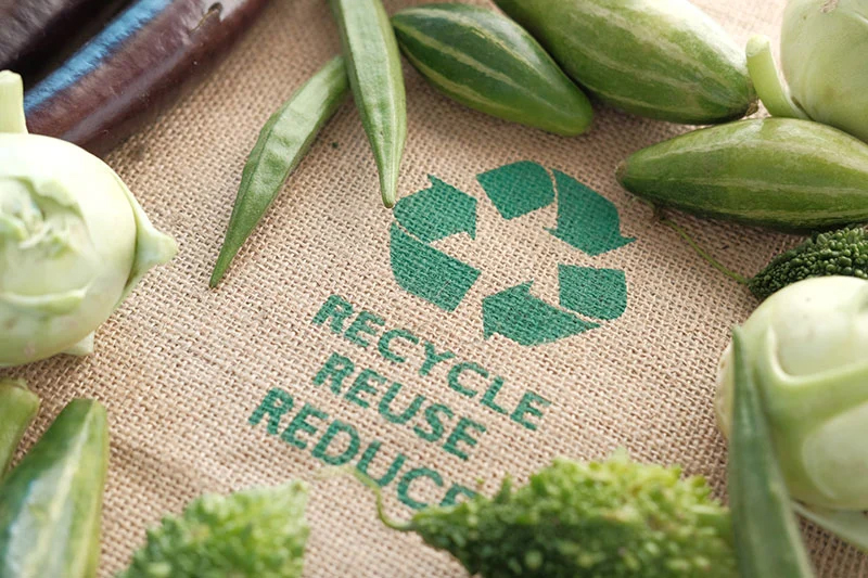 Reduce, reuse, recycle on a tote shopping bag