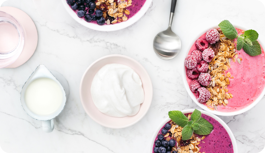 Assortment of non dairy products in bowls on a table
