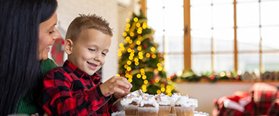 Mother and son baking at Christmas
