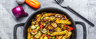 A pan of roasted vegetables