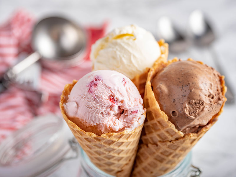 A variety of ice cream cones