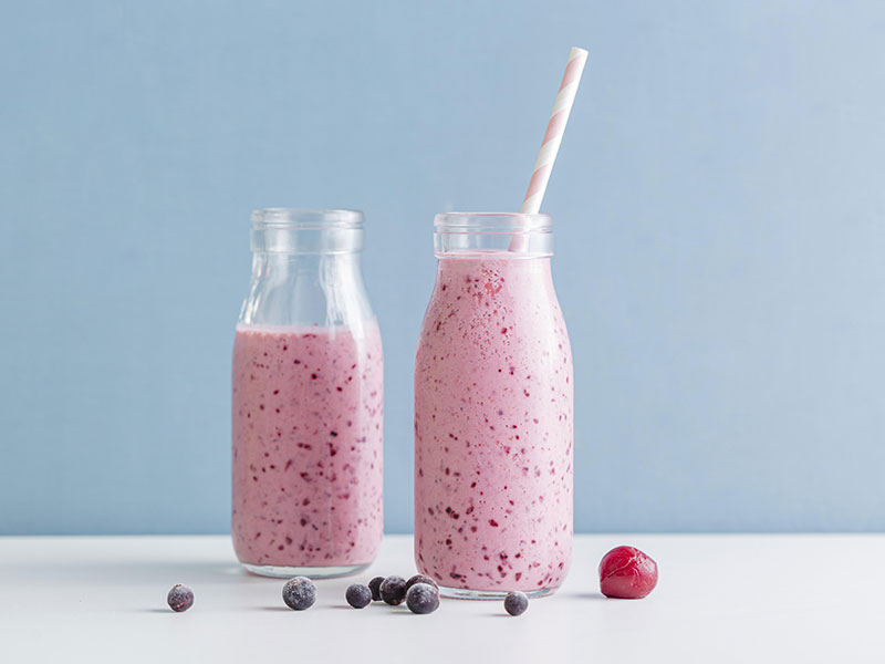 Bottles of fresh fruit milkshakes