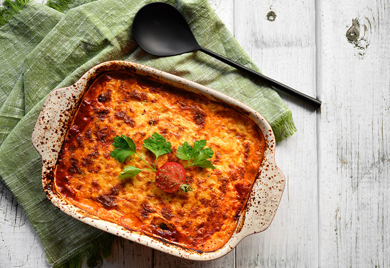 A dish of fresh vegetarian lasagne
